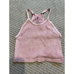 Free People Ribbed Racerback Crop Tank Top Rose Pink Women's XS S